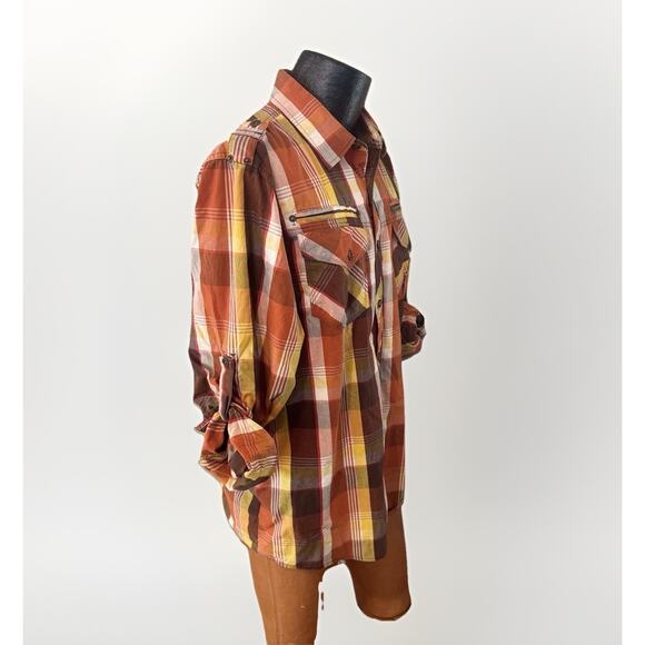 Smoke Rise Men's Plaid Button Down Shirt Orange, Yellow,brown Size XL - Picture 2 of 8
